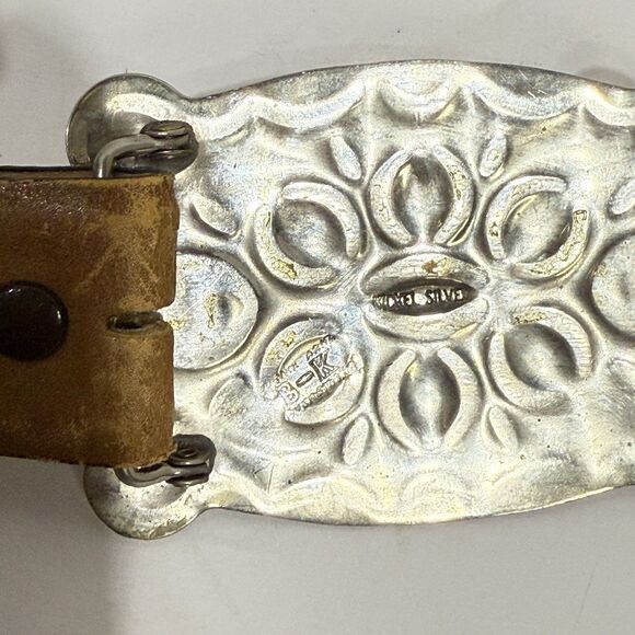 Vintage Firenze Leather Belt 36 Removable Nickel Silver Cow Buckle Argentina - Picture 5 of 16